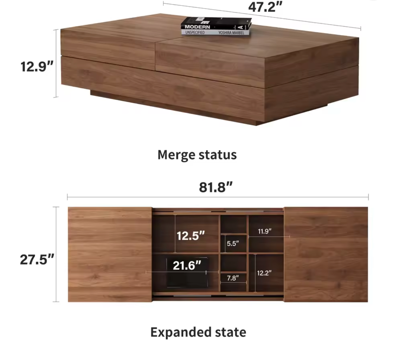 Table Basse Extensible en Noyer