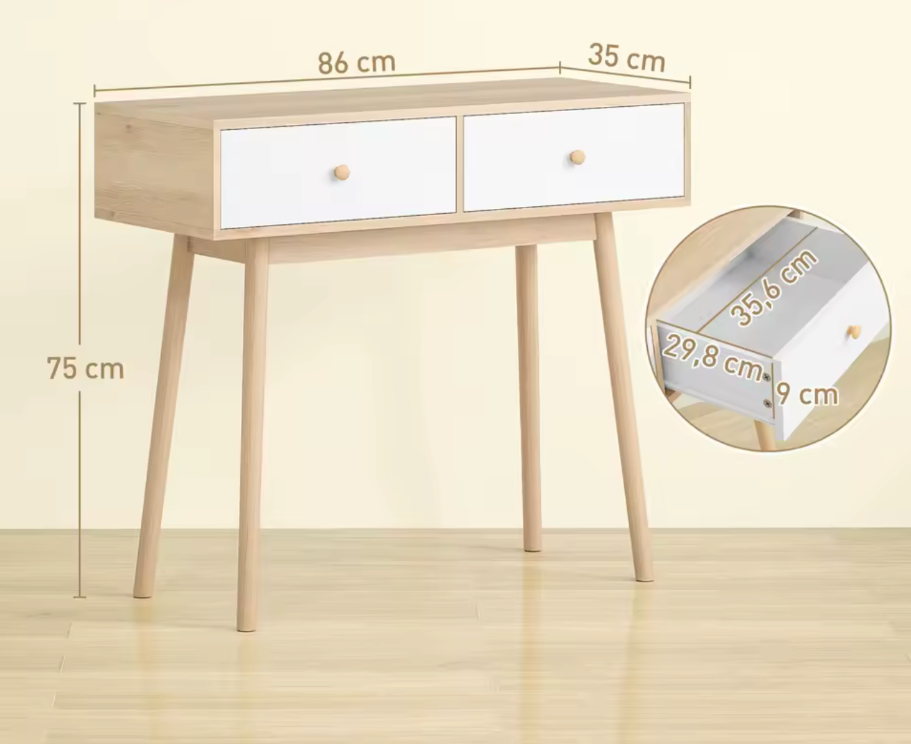 meuble 2 Tiroirs, Design Moderne Roble & Blanc,