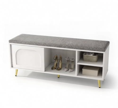 Banc à Chaussures Blanc avec Coussin