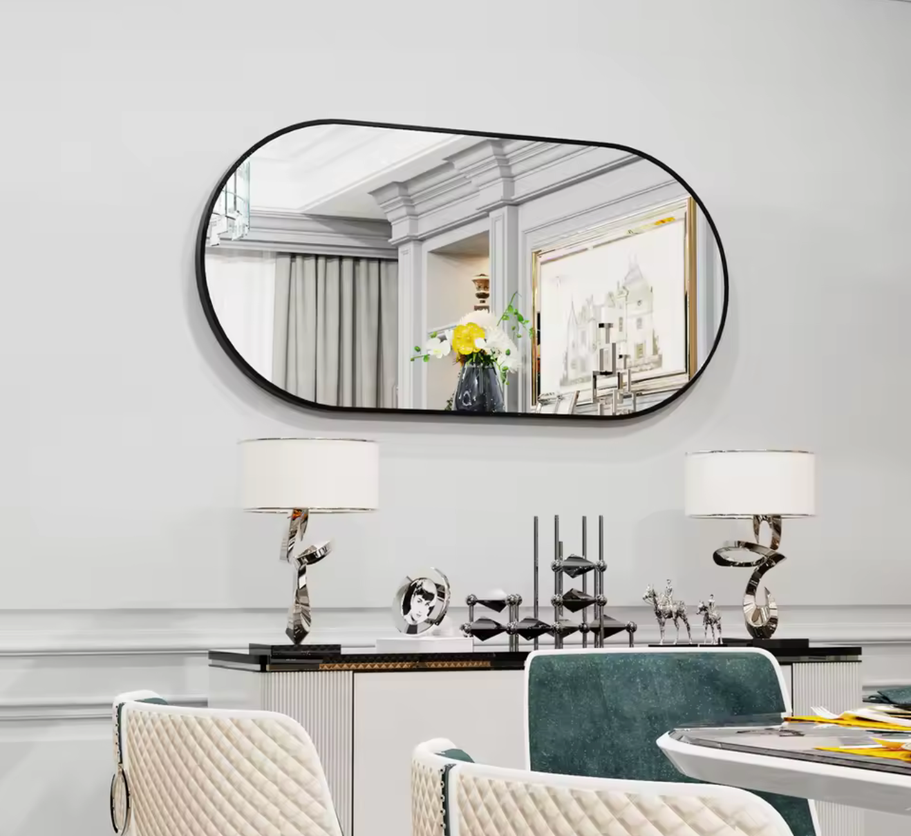 Miroir Noir avec Cadre Métal