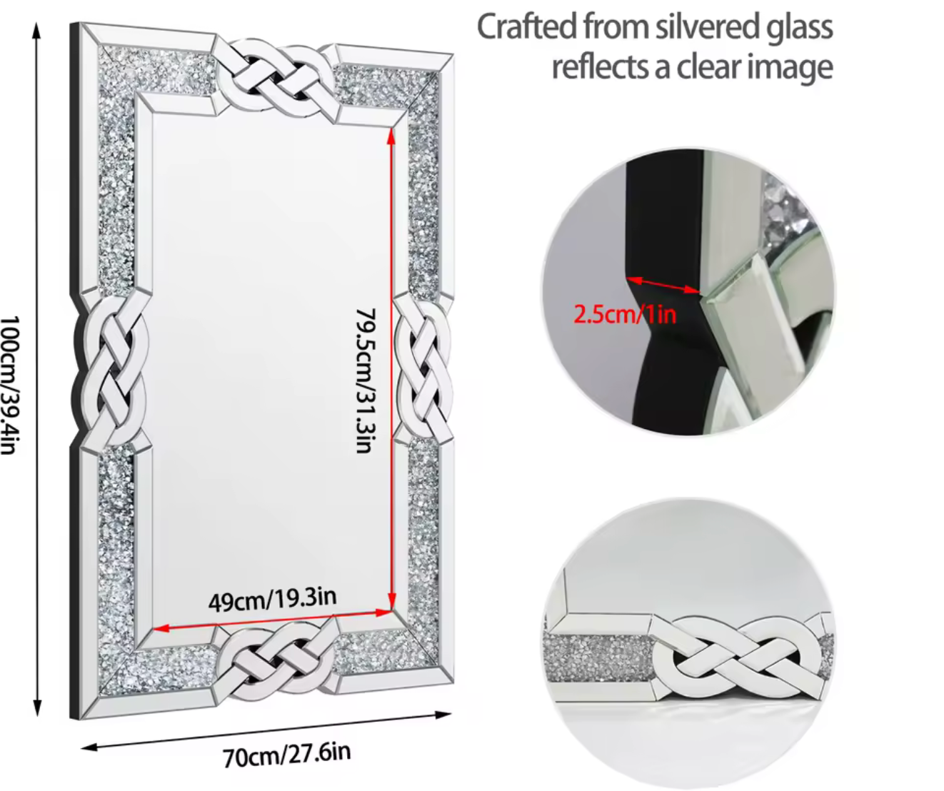 Grand Miroir Mural Argenté