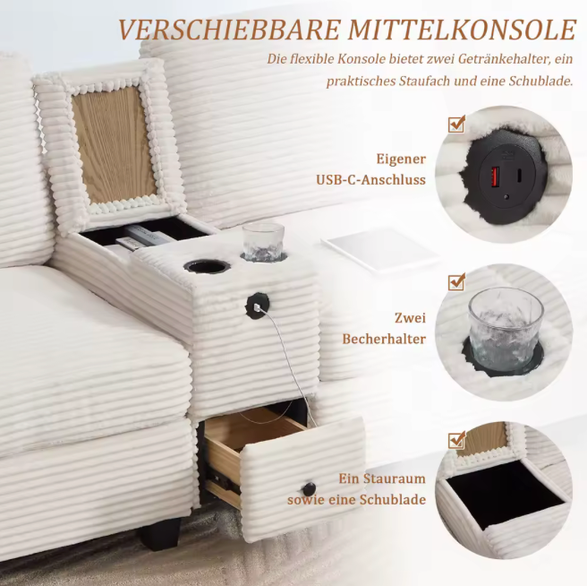 Canapé 3 Places en Velours Côtelé