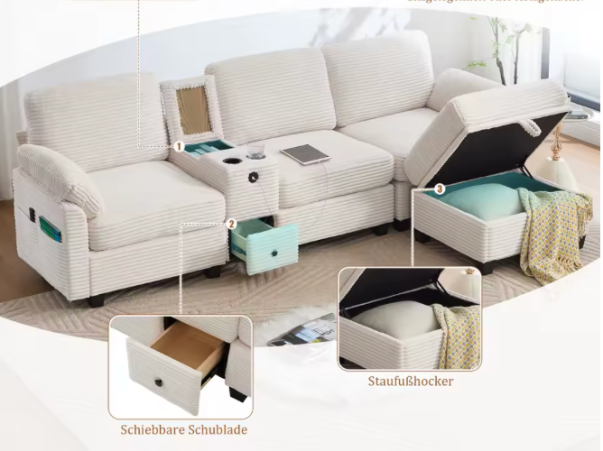 Canapé 3 Places en Velours Côtelé