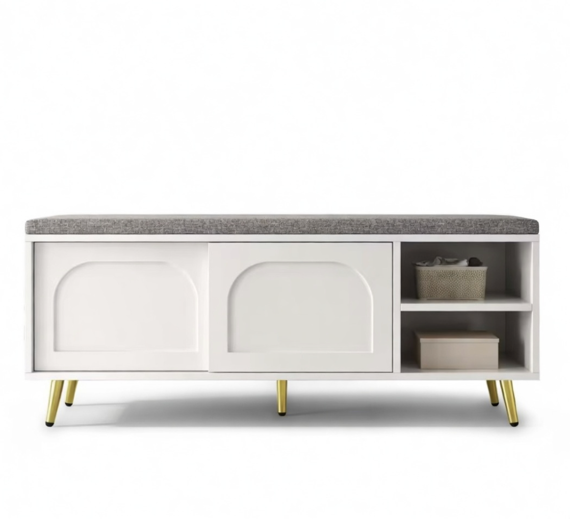 Banc à Chaussures Blanc avec Coussin